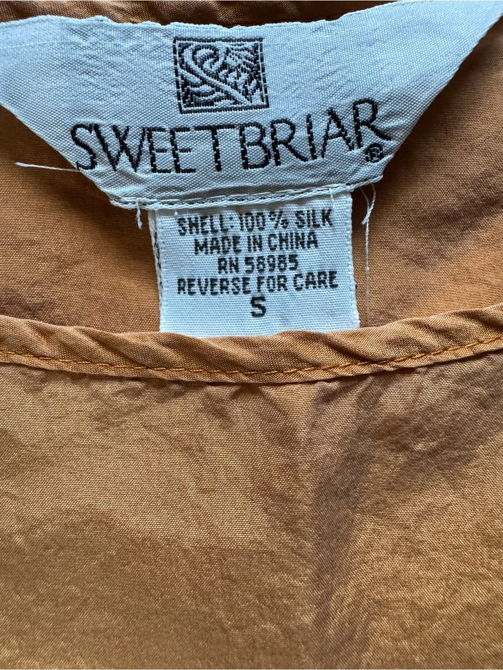 Vintage 100% Silk Tank Top in Orange/Tan — Casual Slip-On Top